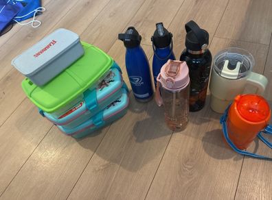 lunch boxes and water bottles