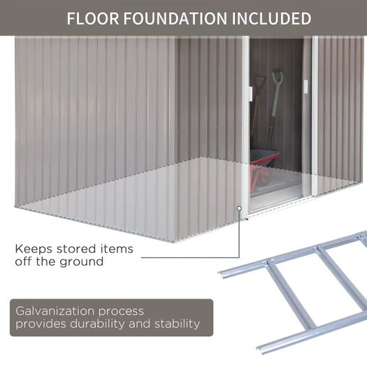 9 x 6FT Foundation Ventilation Steel Outdoor Garden Shed Grey (FREE SHIPPING)