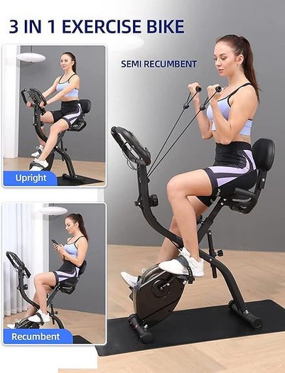 Foldable Exercise Bike for Home 3-in-1 Indoor Trainer with LCD Display & Fitness Bands