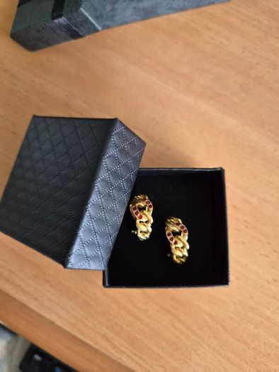Vintage Gold Tone and Red Crystal Earrings