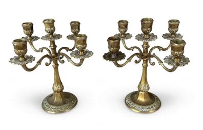 Vintage pair 5 arm brass candelabras