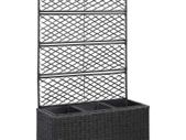 Trellis Raised Bed with 3 Pots 83x30x130 cm Poly Rattan Black