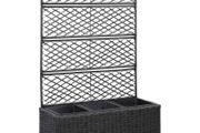 Trellis Raised Bed with 3 Pots 83x30x130 cm Poly Rattan Black