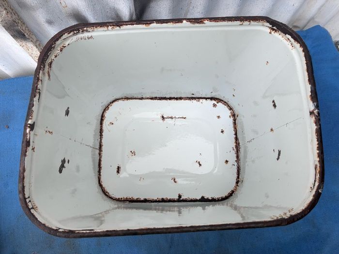 Vintage white enamel bread bin
