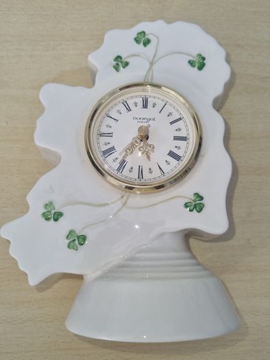Donegal Parian China, an Irish mantel clock in the shape of a map of Ireland