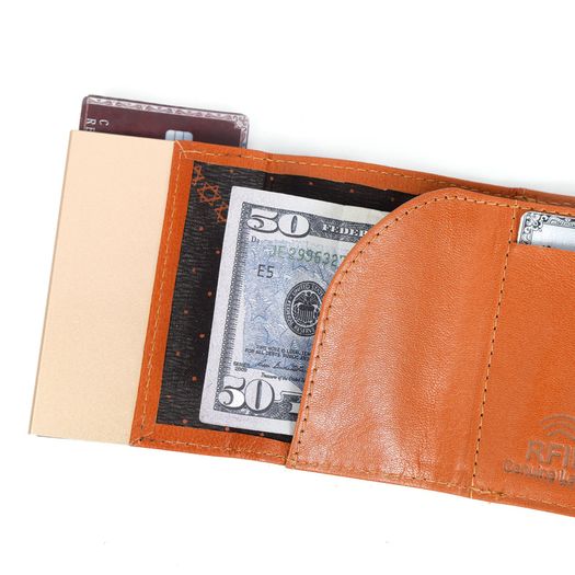 Genuine Leather Pop-Up Card Holder Wallet RFID Blocking Slim Credit Card Case