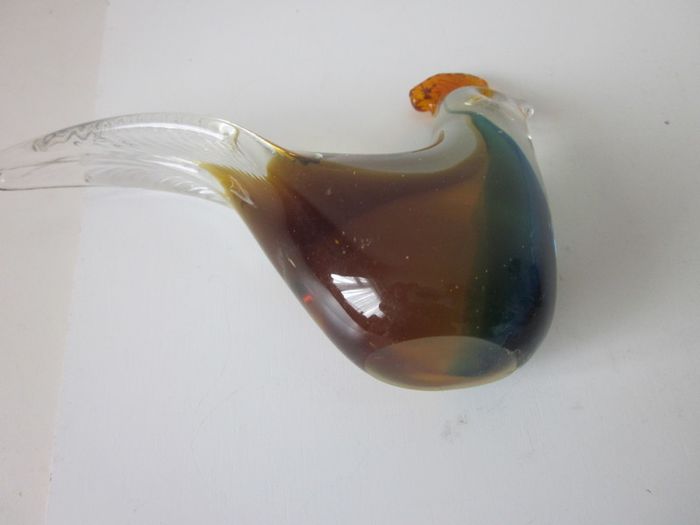 Pair of Hand Blown Multicoloured Art Glass Rooster Figurines