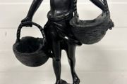 Suzanne Bizard (1873-1963) Girl With Baskets - Bronze, Marble, Signed