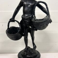 Suzanne Bizard (1873-1963) Girl With Baskets - Bronze, Marble, Signed