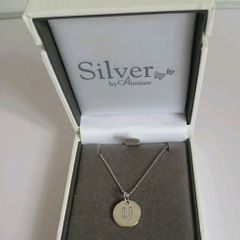 Silver by Absolute Sterling Silver Initial U CZ Disc Pendant Necklace New Boxed  CAN POST