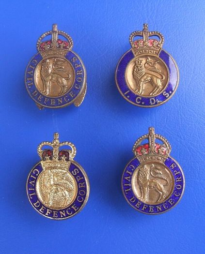 Civil Defence Corps & ICDS (Cold War era) - 4 x civil defence volunteer badge (1940s - 1960s)