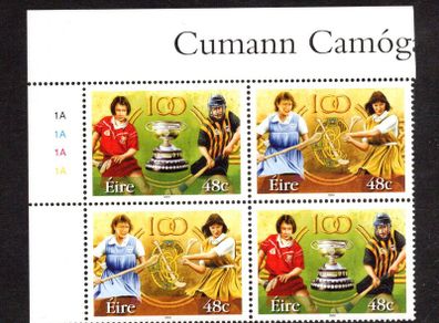 2004 Ireland Centenary of Camogie Commemorative Stamps Plate Block 1A1A1A1A Mint Never Hinged (MNH)