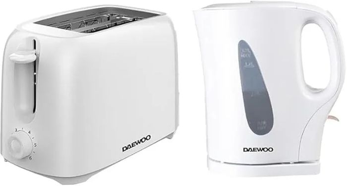 Essentials Plastic 1.7 Litre Kettle and 2 Slice Toaster Set White, Breakfast Combo, Fill Roughly 7 Cups in One Boil, Visible Water Window and Variable Browning Controls, Clean Simple Design