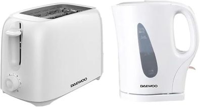 Essentials Plastic 1.7 Litre Kettle and 2 Slice Toaster Set White, Breakfast Combo, Fill Roughly 7 Cups in One Boil, Visible Water Window and Variable Browning Controls, Clean Simple Design