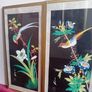 Mid century pair of oriental painted silk paintings Image 3