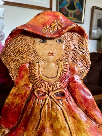 20th Century Holly Hobbie Style Wall Decoration Plaster Glazed & Painted 3-D