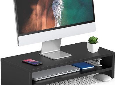 2 Tiers Monitor Riser Stand 54cm Large Computer Laptop Stand with Keyboard Storage Space, Home Office Supplies, Desk Organizer Black