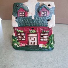 Vintage winter cottage battery candle.