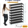 NEW SALE | 9-Tier Tall Shoe Rack for Closet - Shoe Organizer with Hook Rack, Large-Capacity of 36-45 Pairs, Metal Space-Saving Shoe Shelf for Entryway, Closet Image 2