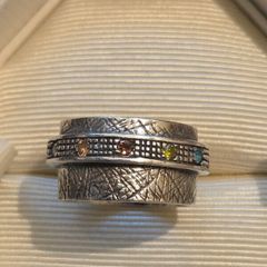 Heavy 925 Sterling Silver Multi Gemstone Ring