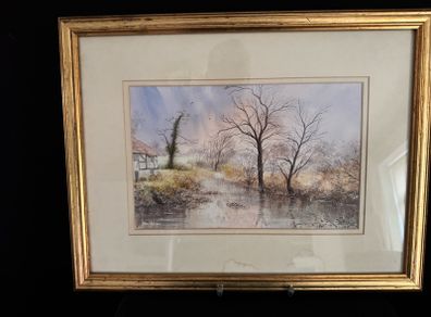 Original Framed Painting "Tranquil River" by Des Allen (44 x 34cm)