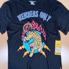 Members Only Black Short Sleeve Tiger Tee Mens T-Shirt Medium BNWT - Embroidered
