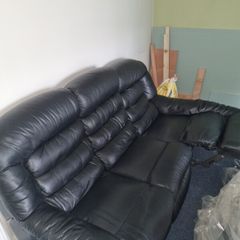 Leather sofa with leather armchair