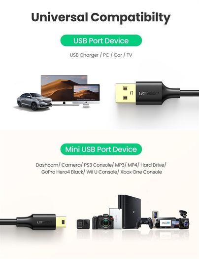 USB 2.0 A Male to Mini 5 Pin V3 Male Cable