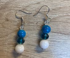 Handmade Glass Crystal And Mother Of Pearl Turquoise Earrings