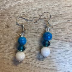 Handmade Glass Crystal And Mother Of Pearl Turquoise Earrings