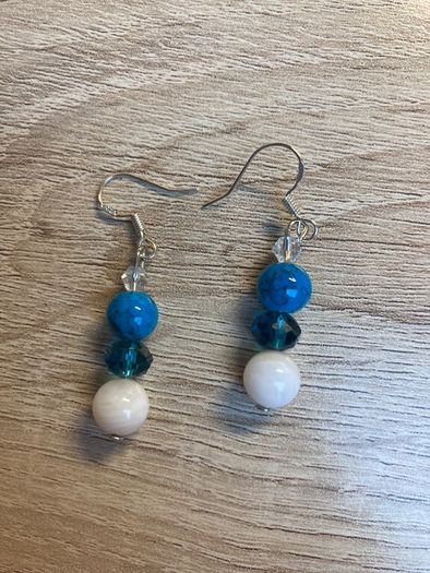 Handmade Glass Crystal And Mother Of Pearl Turquoise Earrings
