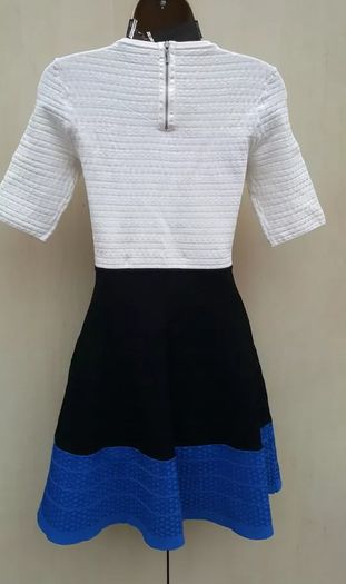 Karen Millen Black, Blue and White Knit Skater Dress
