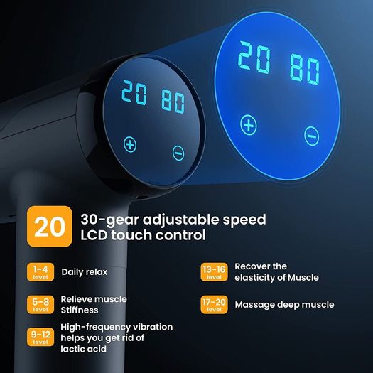 Portable Muscle Massage Gun Device with 10 Massage Heads 20 Speeds with LCD Touch Screen