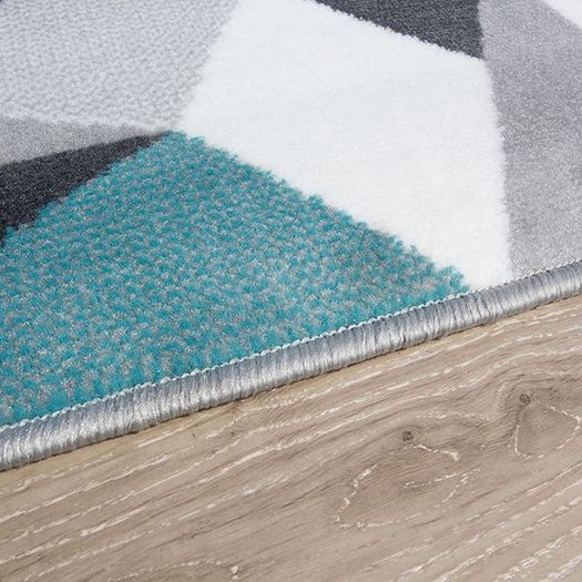 Grey Silver Cream Duck Egg Blue Kaleidoscope Geometric Modern Traditional Living Room Rug (FREE POSTAGE)