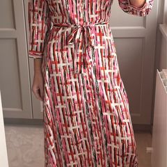 Pieces abstract print belted shirt dress