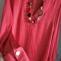 M&S coral blouse with gold cuff button Sz 16 (Fit 12-14UK)