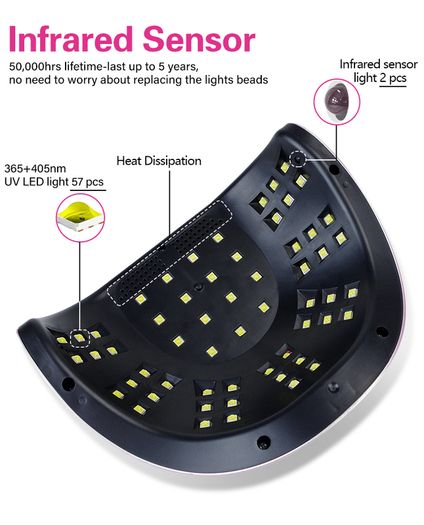 UV LED Nail Lamp Gel Nail Light for UV Gel Nail Polish 57LED UV Dryer with 4 Timers Professional for Nail Art Home Salon