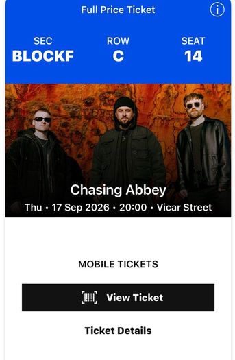 2 chasing Abbey Tickets for Sale for Thursday 17th September balcony seats .
