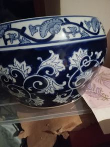 2 Large Chinese Vintage Cobalt Blue and White Jardiinier Bowl