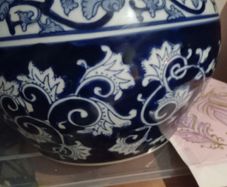 2 Large Chinese Vintage Cobalt Blue and White Jardiinier Bowl
