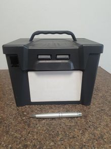Plastic storage boxes.
