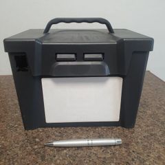 Plastic storage boxes.