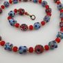 Antique Venetian Style Blue Skunk Eyes & Red Venetian WhiteHeart Glass Beads Necklace Image 9