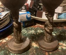 African wooden hand craved candle sticks free postage
