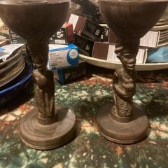 African wooden hand craved candle sticks free postage