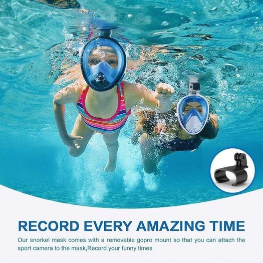 Snorkel Mask Full View 180 Degree Full Face Snorkeling Snorkel Masks Diving Mask Adult and Child Safety Diving with Action Camera Slot