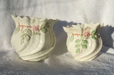 BELLEEK (Irish parian ware) - two handkerchief vases of the Tridacna pattern (7th & 9th Belleek marks)