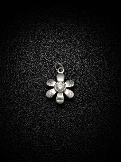 Vintage 935 Sterling Silver & Cubic Zirconia Flower Pendant