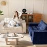 Sofa Bed, Loveseat Sofa Convertable with 2 Pillows, 2 in 1 Comfy Corduroy Sofa 2 Seater, Floor Lounger Pull Out Sleeping Area 101x196CM, 15cm Thincken Foam Image 2