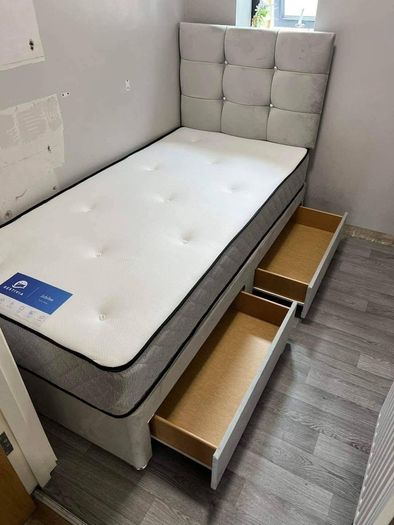 Single bed with mattress, headboard, many colors